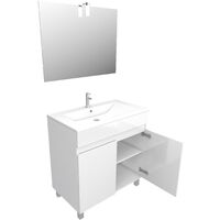 Ensemble Meuble de salle de bain blanc 60 cm sur pied + vasque ceramique blanche + miroir led
