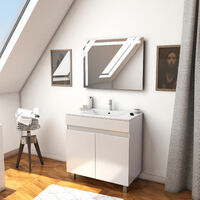 Ensemble Meuble de salle de bain blanc 60cm + vasque ceramique blanche + miroir led integree