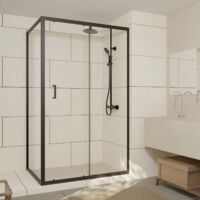 porte de douche + retour 120x90x200 cm - verre 6 mm - profilé noir - crush