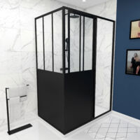 porte de douche coulissante 120x200cm + retour 80cm type atelier - noir mat - verre 5mm