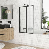 pare baignoire pivotant 70x120cm - 2 volets noir mat - verre trempé 4mm - duplo