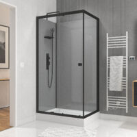 cabine de douche 110x80x215 cm - fonds gris profilés noir mat - foggy