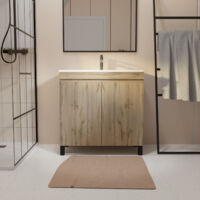 meuble de salle de bains 60 cm timber - décor chêne naturel à portes avec vasque céramique blanche