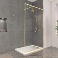 paroi de douche 120x200cm + grille finition or doré brossé + receveur blanc effet pierre 120x80x4cm