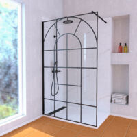 paroi de douche 120x195 motif verrière + receveur blanc 80x120 + colonne de douche noire mécanique