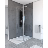 volet pivotant pour paroi de douche fixe - 40x200cm - verre transparent 6mm - profile chromé
