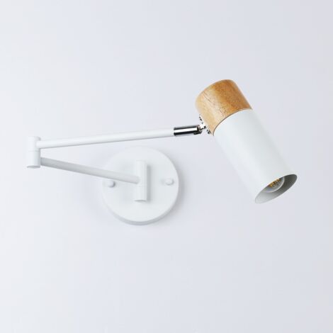 ALPINALUZ Aplique de Pared con Brazo Oscilante Blanco: Lámpara de Madera Ajustable para Lectura