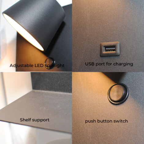 Wandlamp met leeslamp en USB-poort