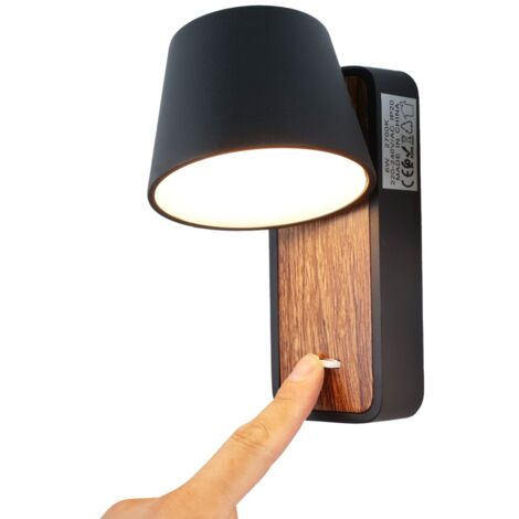 ALPINALUZ Aplique de Pared Moderno de Aluminio Negro Madera con Foco Orientable de Lectura LED 6W e Interruptor para Mesita de Noche Dormitorio