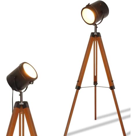 ALPINALUZ Lámparas de Pie Contemporáneas: Trípode de Madera para Sala de Estar y Focos Altos Ajustables para Dormitorio - Estilo Vintage Negro (1/5)
