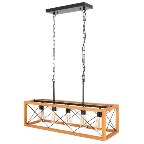 Alpinaluz Lampara Colgante de Madera y Metal Estilo Vintage 5 Luces- 5xE27-Para salón comerdor (1/5)
