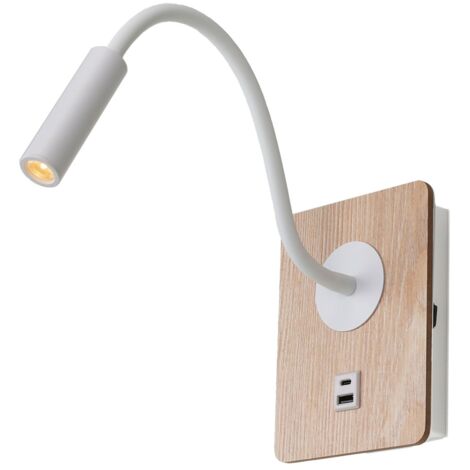 ALPINALUZ  Aplique de Pared con Foco de Lectura Flexible 3W y Puerto USB y Type C e Interruptor con Chips CREE "MULÁN"
