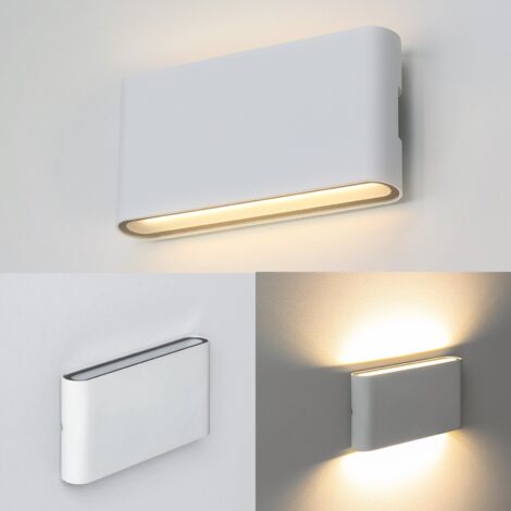 ALPINALUZ  Aplique LED 12W "SAFATA" IP54 para exterior/interior, diseño rectangular en aluminio blanco, iluminación arriba y abajo, 2700K Blanco cálido