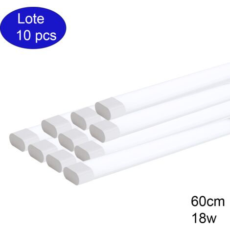 ALPINALUZ  Pack de 10 luminarias LED 18W 60cm 6000K Blanco Frío, diseño compacto, pantalla blanca, apertura de luz 180°