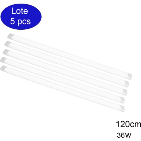 ALPINALUZ Pack 5 luminarias LED 120cm 36W 4500lm 6000K Blanco Frío, carcasa blanca, difusor mate antideslumbrante.