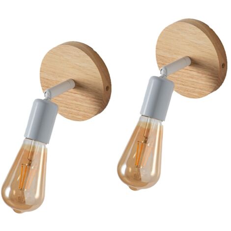 Pack 2 apliques pared giratorio madera E27 blanco (1/5)