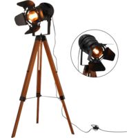 ALPINALUZ Lámpara de Pie Trípode Madera con Foco Proyector Negro CableNegro Retro Industrial Náutica Cinema para Salón Estudio E27 Cinema "GALA"