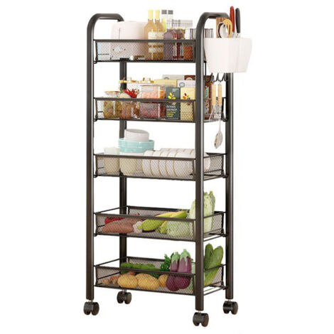 Flasidu – Desserte de cuisine 5 niveaux – Acier au carbone – Dimensions 45x26x105cm – Roulettes pivotantes 360° – Rangement optimisé