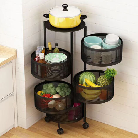 Chariot De Rangement 4 Paniers Rotatifs Avec Roues - Blanc - 33x33x77 Cm - Pour Cuisine, Salon Ou Chambre - Sans Montage - 4