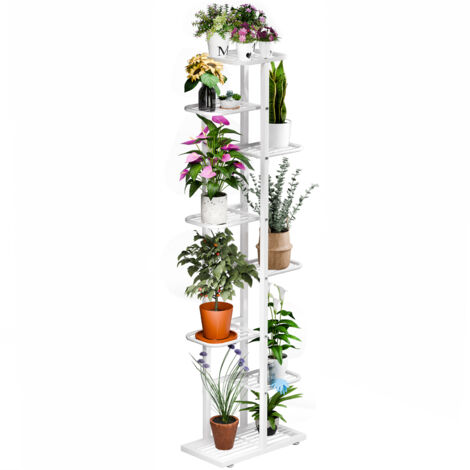 Flasidu – Étagère à plantes 8 niveaux en métal – Design en quinconce – Hauteur 142cm, Longueur 41cm, Largeur 22cm – Résistante aux intempéries