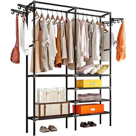 Porte-manteau amovible réglable pour armoire et garde-robe, mécanisme de barre de cintre avec ouverture et fermeture assistée (blanc, moyen