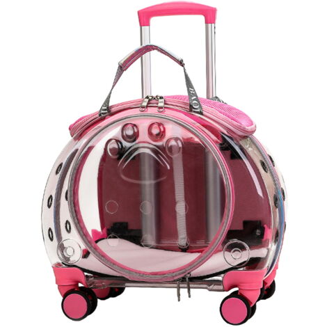 2 en 1 Sac à dos pliable Sac de transport à roulettes pour chien chat animaux - Rose - Trolley chariot Rose