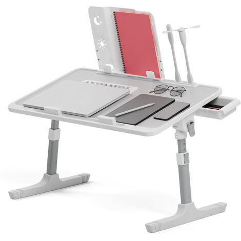 Une petite table pliable et réglable sur le lit, un bureau d'ordinateur spécial pour étudier dans le dortoir, avec un ventilateur. (1/5)