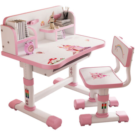 FLASIDU  Ensemble table et chaises pour enfants, réglable en hauteur, posture assise correcte, 101 × 75,5 × 48,5 cm, rose.