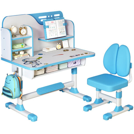 FLASIDU Ensemble table et chaises pour enfants, réglable en hauteur, posture assise correcte, 111 × 80 × 54cm, bleu. (1/5)