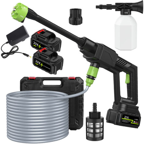 FLASIDU Nettoyeur haute pression électrique, buse réglable 6 en 1, 2 batteries x 1500mAh, 500PSI, 240L/h, noir. (1/5)