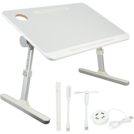 Support de chevet pour ordinateur portable, 5 réglages de hauteur, pliable, avec ventilateur USB et petite lampe de bureau, gris. (1/5)