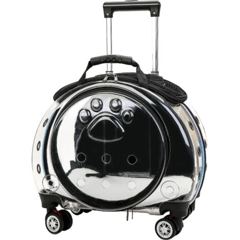 Valise à roulettes pour animaux de compagnie trois en un, équipée de roues universelles amortissantes et silencieuses, d'une tige télescopique et d'une bandoulière amovible.