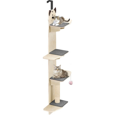 Cadre d'escalade pour chat, suspendu à la porte, 4 étagères, 42×23×170cm, capacité de charge de 7 kg.