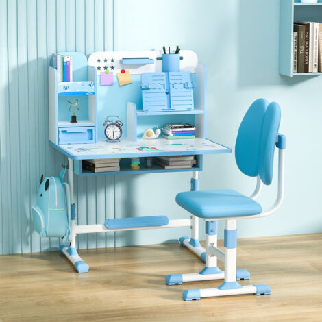 Bureau d'étude pour enfants - avec chaise, hauteur du bureau et de la chaise réglable pour corriger la posture, 115×80×50cm, bleu. (1/5)