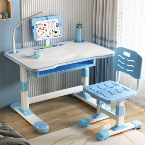 FLASIDU - Bureau d'étude pour enfants - réglable en hauteur, avec chaise et lampe de bureau LED respectueuse des yeux, idéal pour les anniversaires, les fêtes d'enfants et les cadeaux de rentrée scola (1/5)