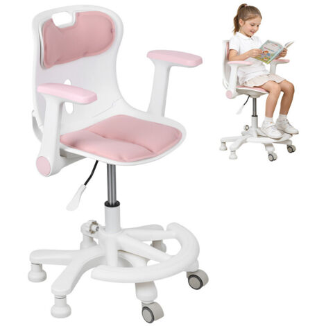 FLASIDU - Chaise d'étude pour enfants - Design ergonomique, accoudoirs réglables, repose-pieds, hauteur d'assise réglable, rotation à 360 degrés, rose (1/5)