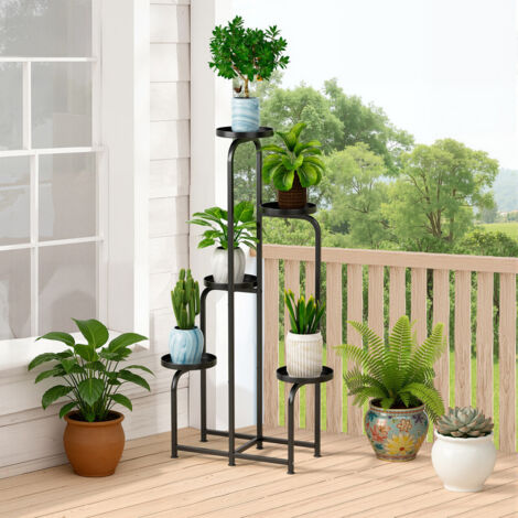 FLASIDU - Support à plantes en métal à 5 ​​niveaux - 5 étagères ouvertes, 45,2 × 23,5 × 112,8 cm, idéal pour un placement en coin ou contre un mur (1/3)