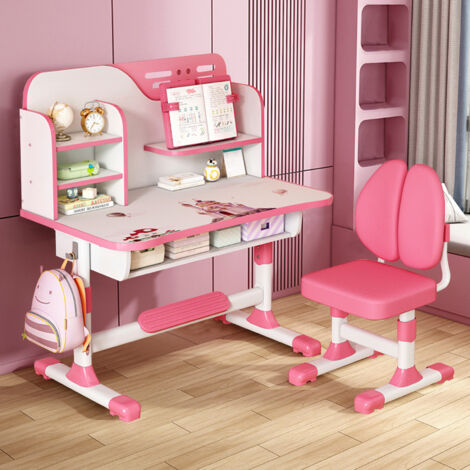 FLASIDU - Ensemble bureau et chaise pour enfant, réglable en hauteur, chaise ergonomique pour une posture correcte, 111 × 80 × 54 cm, rose (1/5)