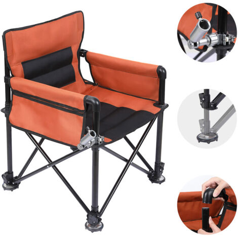 FLASIDU -Chaise pliante de jardin - Chaise de pêche,avec porte-canne à pêche amovible en acier inoxydable, sac de rangement, pieds antidérapants, capacité de charge de 100 kg, hauteur réglable,Orange (1/5)