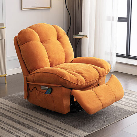 Fauteuil relax électrique pivotant avec massage et chauffage – Tissu haute qualité – Port USB et Type-C – Dimensions 90x80x100cm