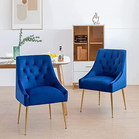 DYHOME Chaises de salle à manger (lot de 2) Chaises de salle à manger en velours Pieds dorés Bleu Charge maximale 150kg (1/5)