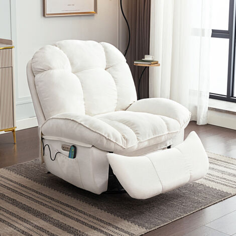 Fauteuil relax électrique pivotant avec massage et chauffage – Port USB et Type-C – Blanc – Confort optimal pour détente