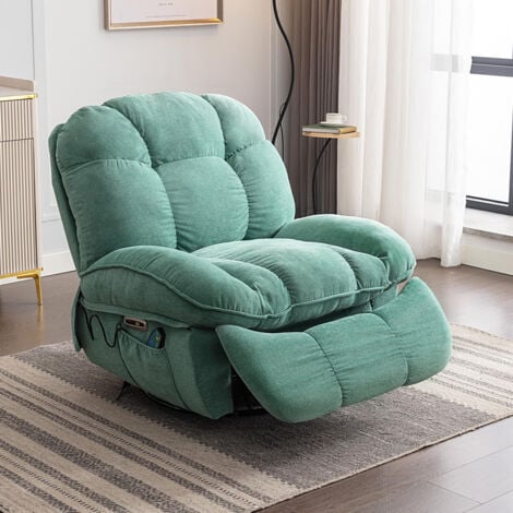 DYHOME Fauteuil de relaxation électrique pivotant avec fonction massage et chauffage, avec port de charge USB et Type-C, Vert