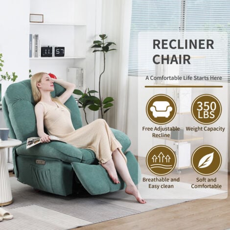 DYHOME Fauteuil de relaxation électrique pivotant avec fonction massage et chauffage, avec port de charge USB et Type-C, Vert