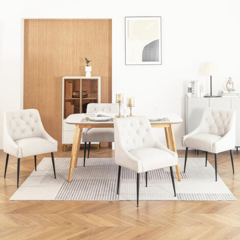 DYHOME Lot de 4 chaises de salle à manger avec pieds en métal noir, chaises de cuisine modernes avec dossier, chaises de salon/salle à manger,blanc (1/5)