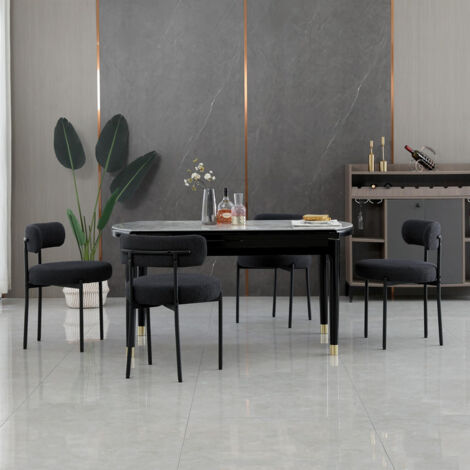 Set de 4 chaises scandinaves noires avec dossier incurvé – Pieds en métal noir mat – Épaisseur de coussin 10 cm pour un confort optimal (1/5)