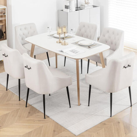 Lot de 6 chaises de salle à manger – Dossier ergonomique – Pieds en métal noir – Confort haute densité – Facile à nettoyer – Blanc (1/5)