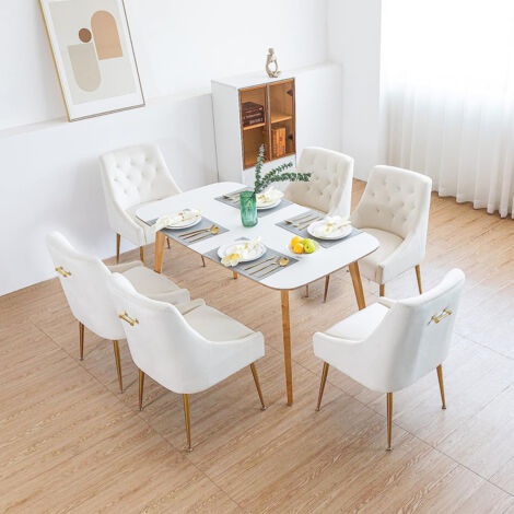 Lot de 6 chaises de salle à manger en velours beige – Pieds métalliques dorés – Charge maximale 150kg – Design ergonomique et élégant (1/5)