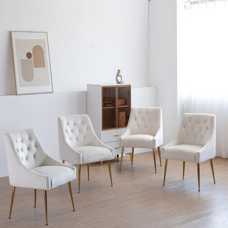 Lot de 4 chaises de salle à manger en velours beige – Pieds métalliques dorés – Charge maximale 150kg – Design ergonomique élégant (1/5)