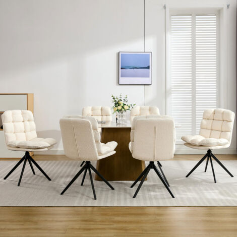 DYHOME Chaise de Salle à Manger 6 pièces, Chaise de Salle à Manger pivotante avec Coussin Amovible, Chaise de Cuisine rembourrée pour Salle à Manger, Salon, Bureau, Blanc (1/5)